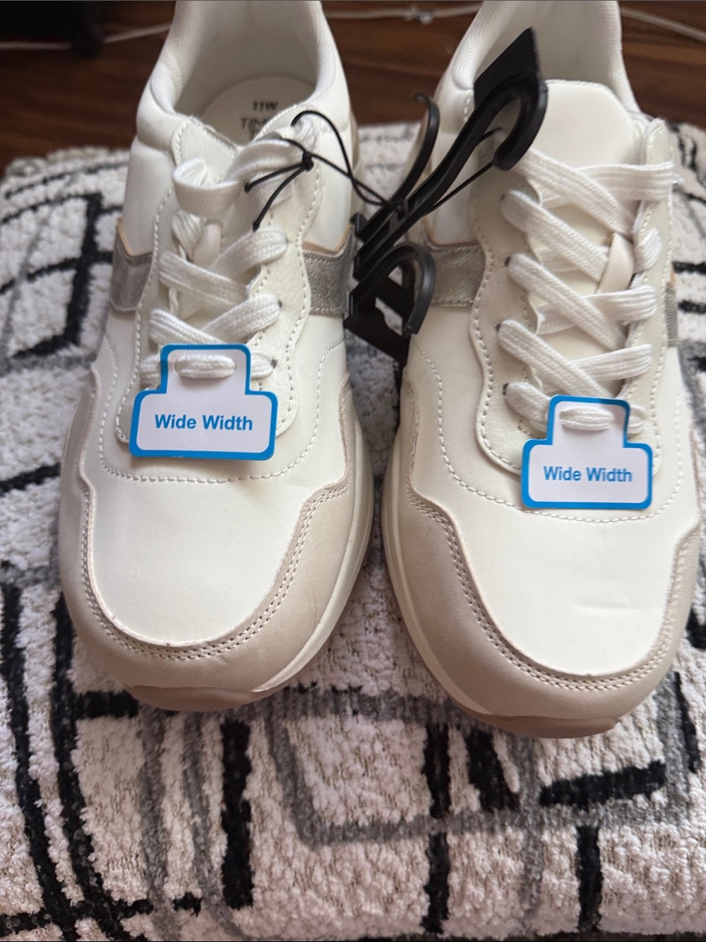 Time and Tru White and Silver Wide-Width Sneakers